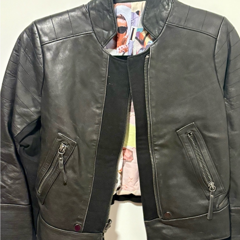Peace love world reversible Black Leather jacket limited edition